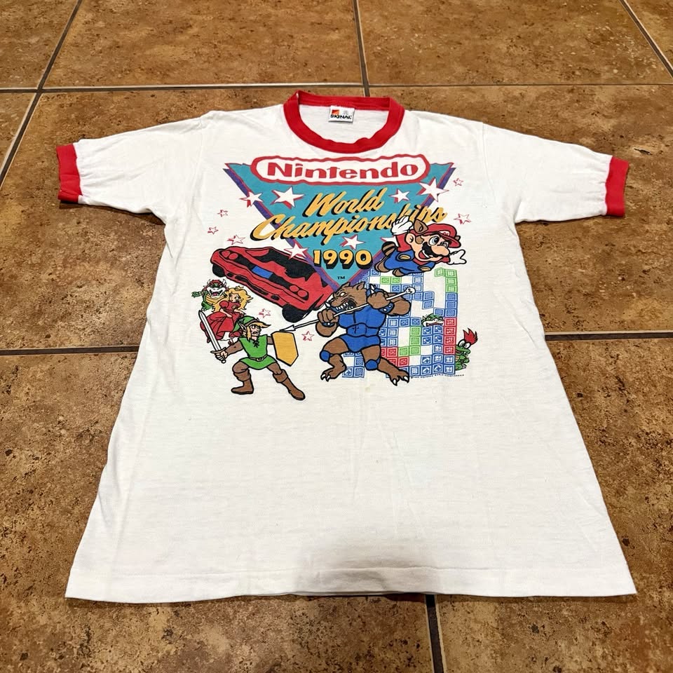 Vintage Nintendo World Championship 1990 Shirt Adult Small Rare Ringer Red Super